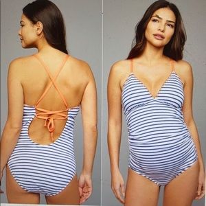 Splendid blue stripe maternity swimsuit, medium